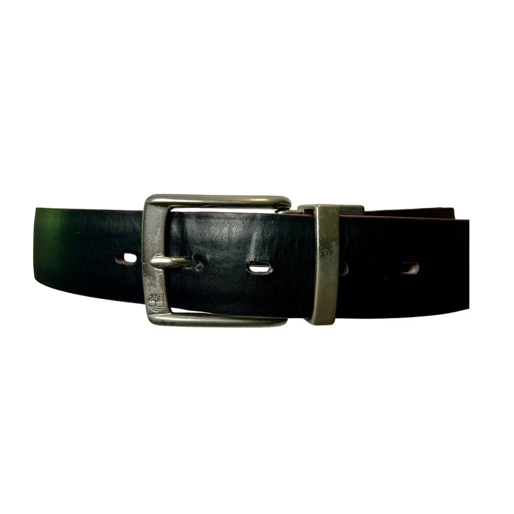 Timberland Mens Reversible Leather Belt Black Brown Silver Buckle 40-44 Inch